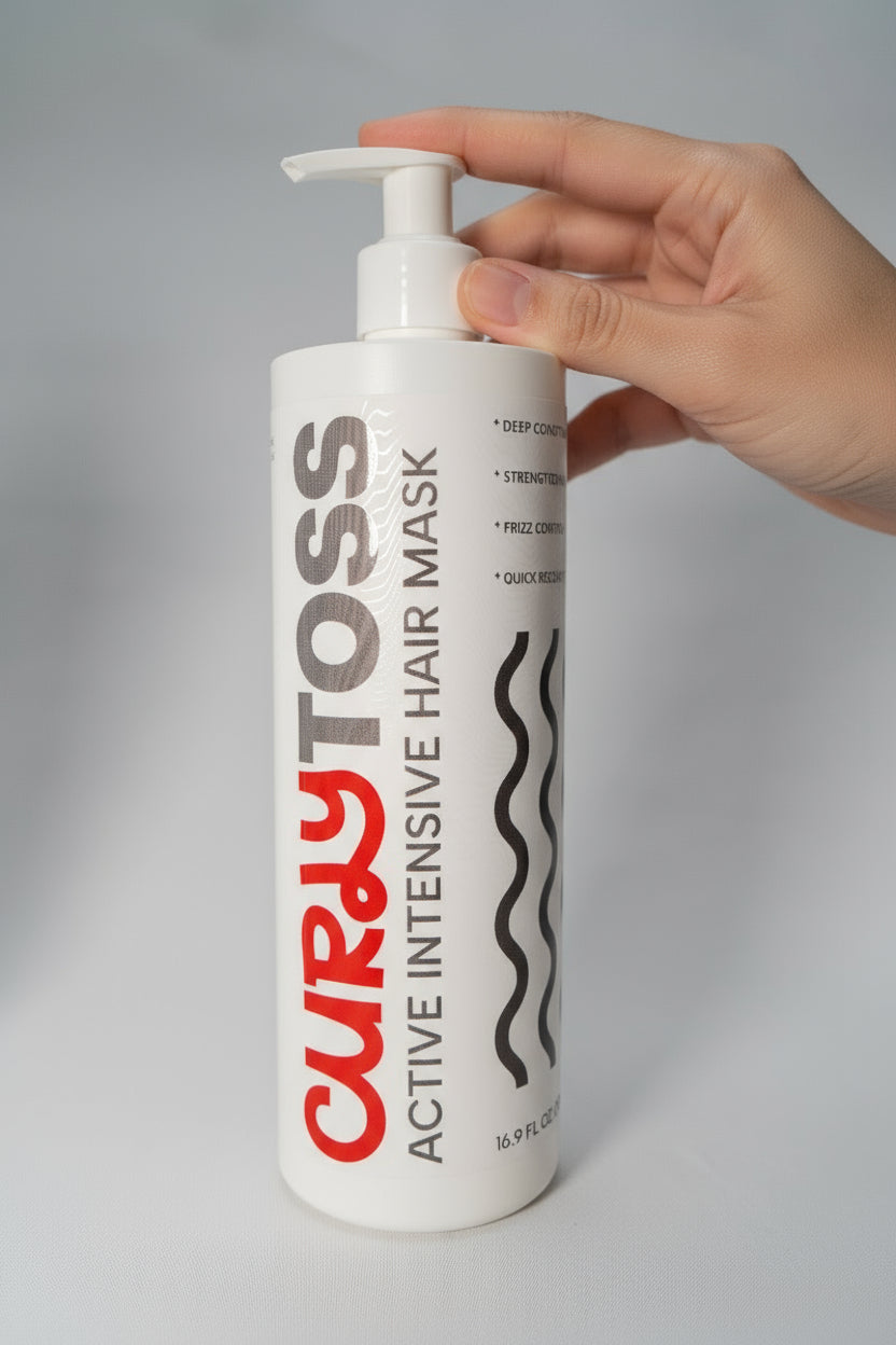 CURLYTOSS Active Hair Mask used by a person 